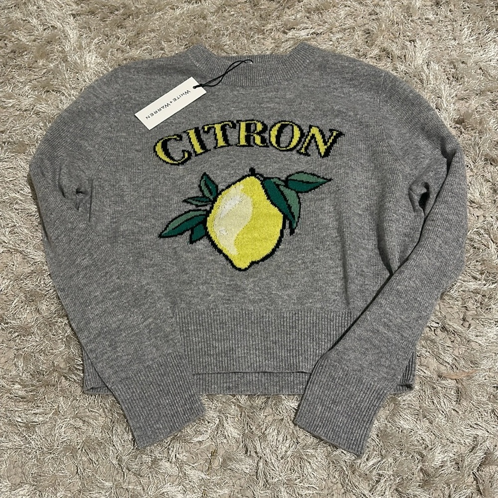White + Warren Cashmere Citron Crewneck || Grey Heather Combo || XS || NWT - Picture 4 of 4